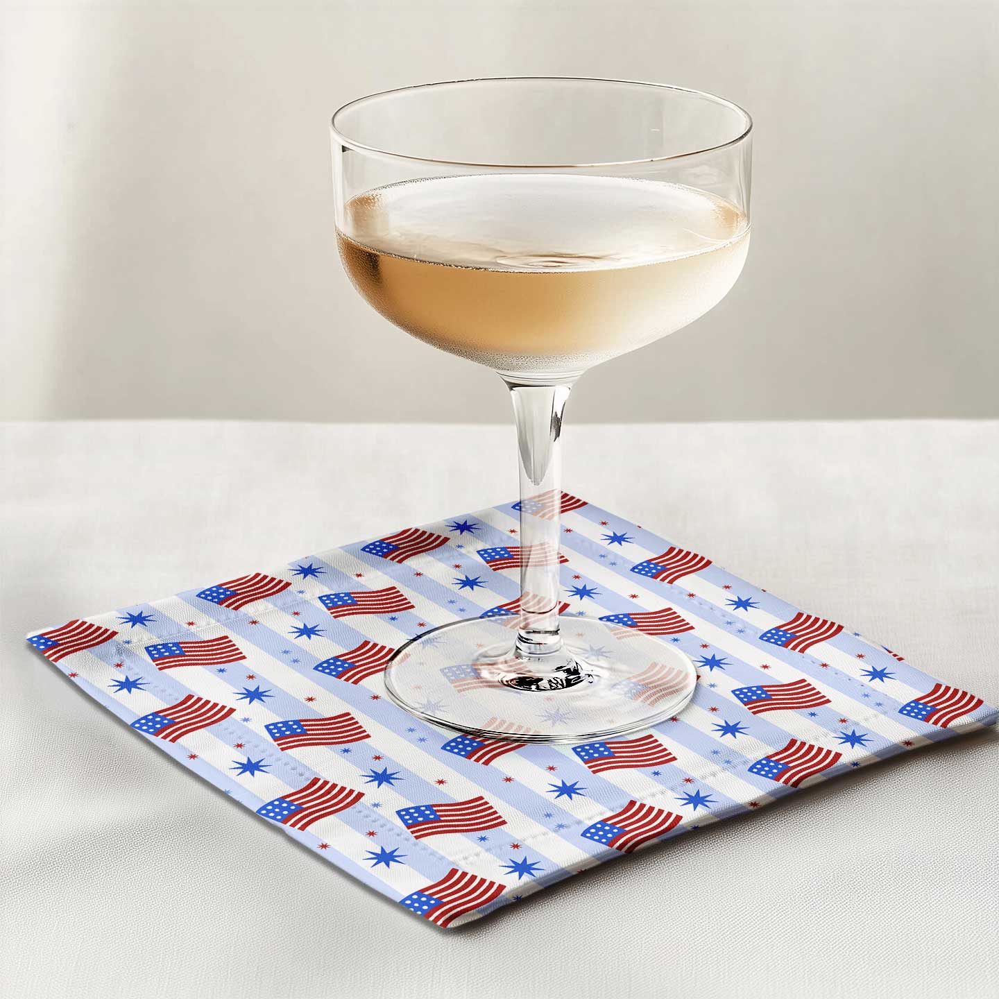 Red White Blue Cocktail Napkin in Organic Cotton Voile