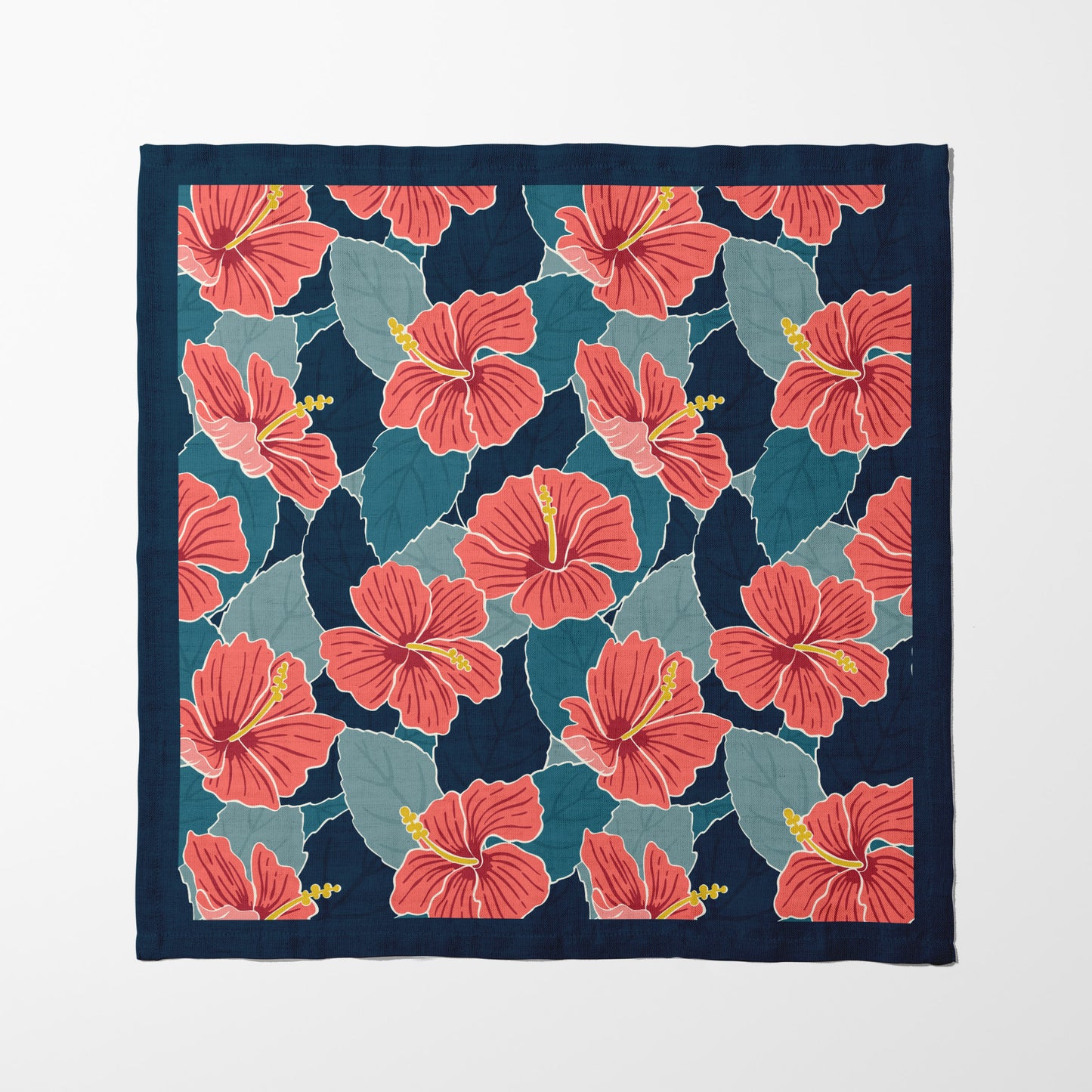Tropical Hibiscus in Blue Napkin in Organic Cotton Voile