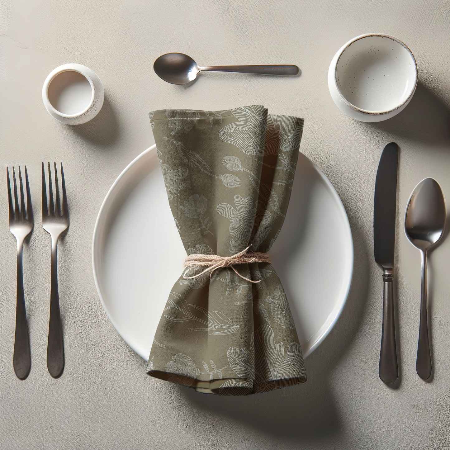 Summer Flowers Napkin in Olive Green