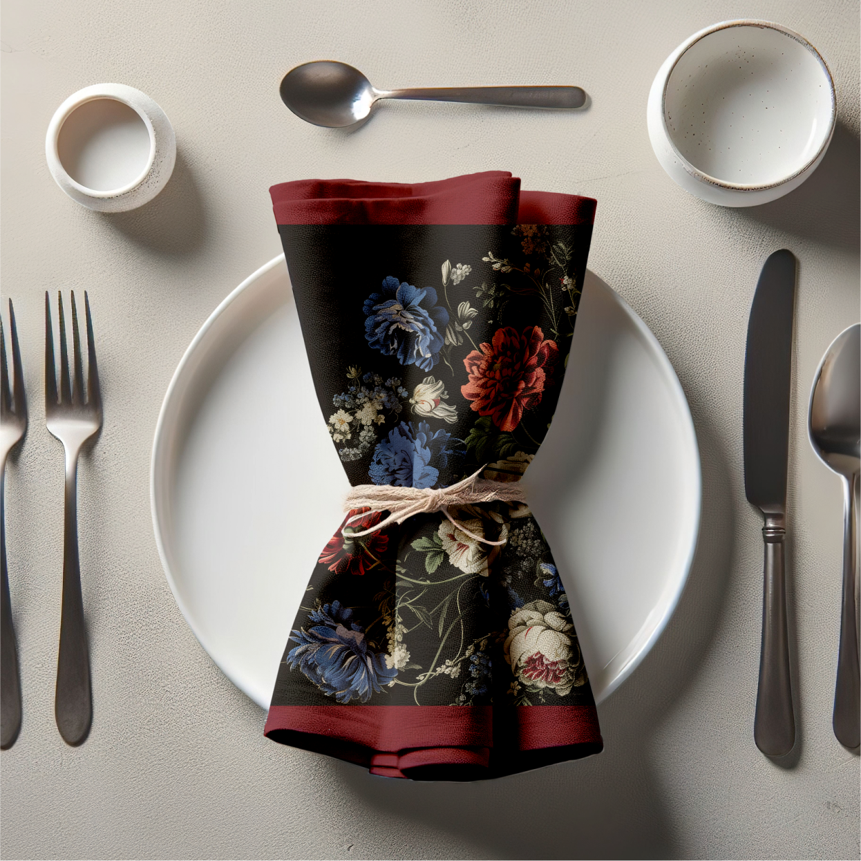 Baroque Blooms Napkin in Dark Canvas