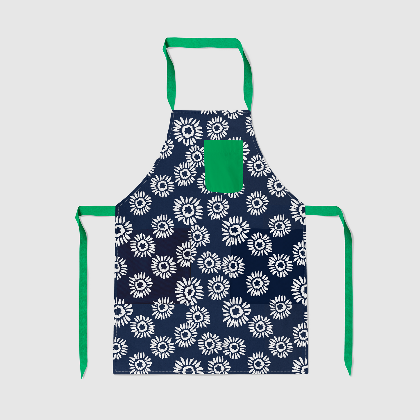 Navy Daisies Full Chef Apron in Mid Weight Cotton Twill