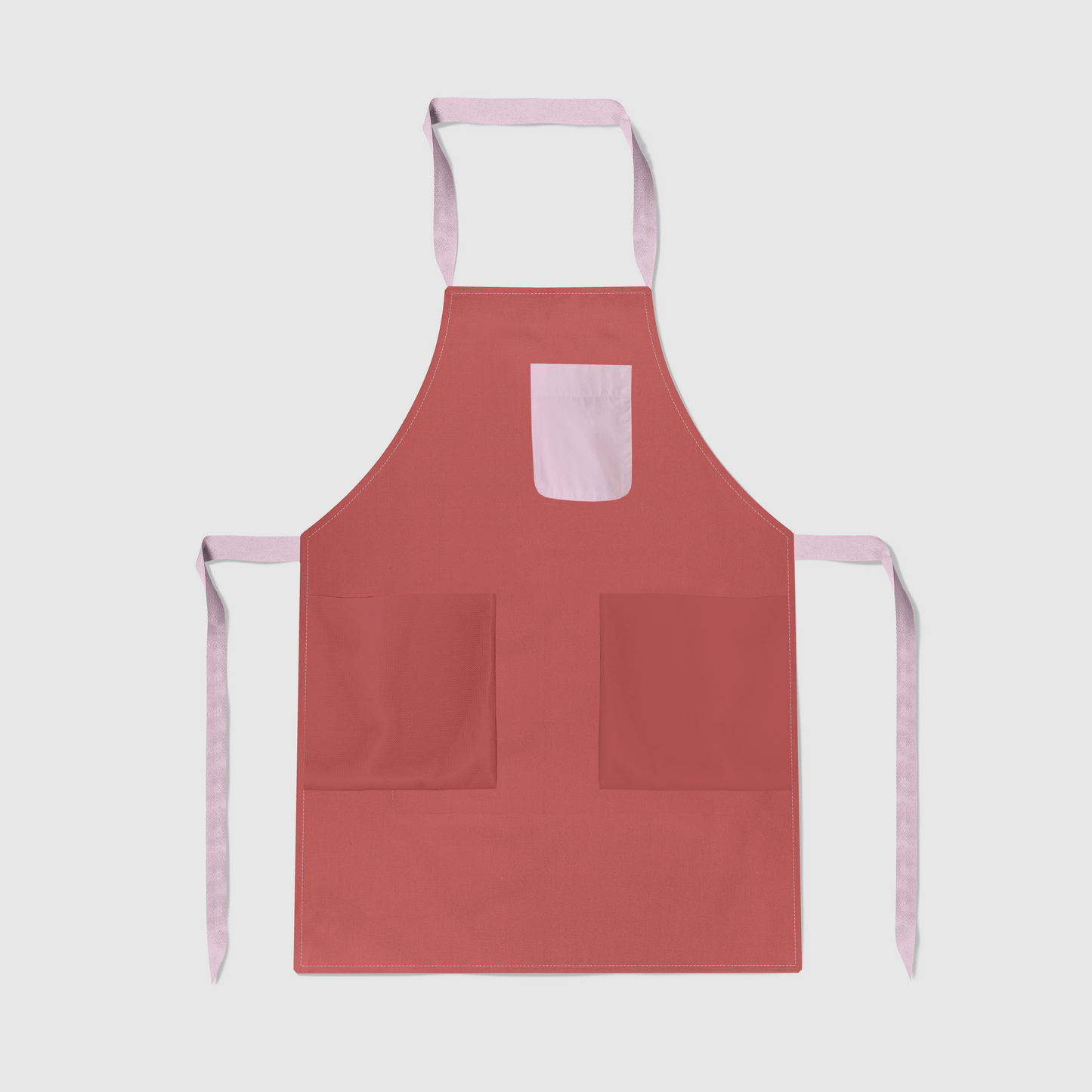 Solid Full Chef Apron in Red with Blush Pocket in Mid Weight Cotton Twill