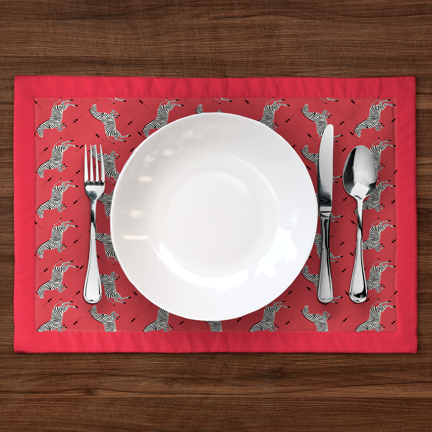 Leaping Zebras Placemat in Poppy in Lightweight Linen