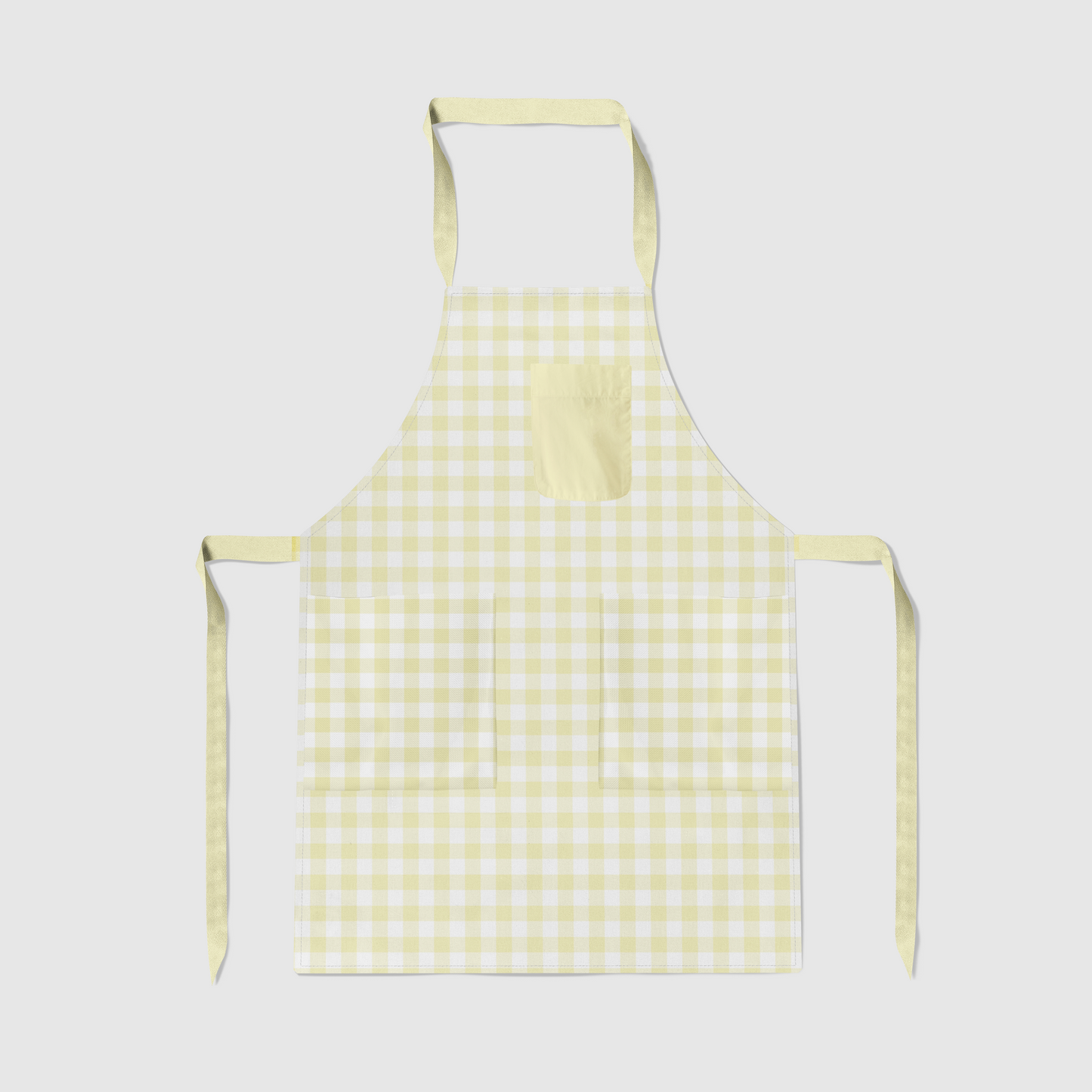 Mini Gingham Full Chef Apron in Pastel Yellow in Mid Weight Cotton Twill
