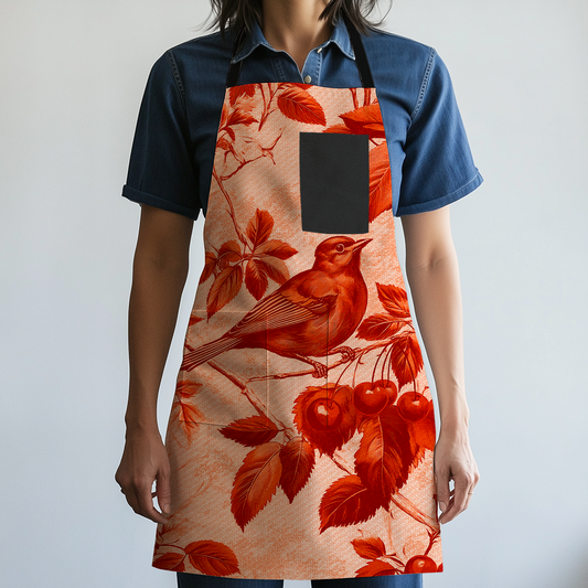 Nestled Cherries Apron in Cardinal Red