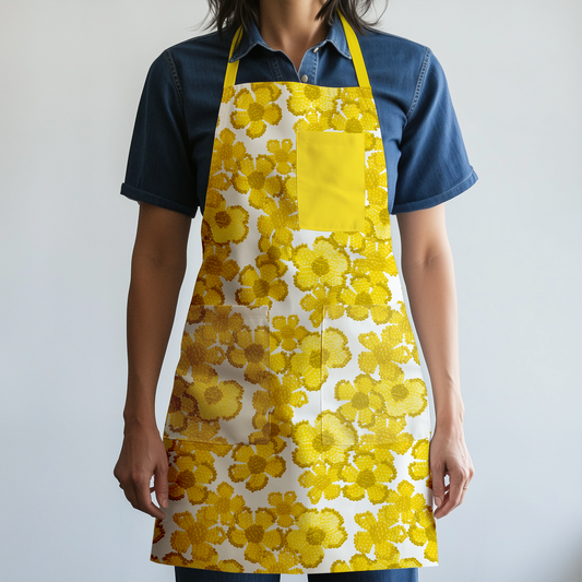 Canary Floral Full Chef Apron in Mid Weight Cotton Twill