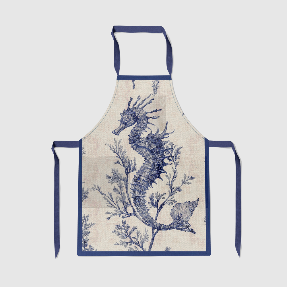 Seahorse Toile Apron in Navy