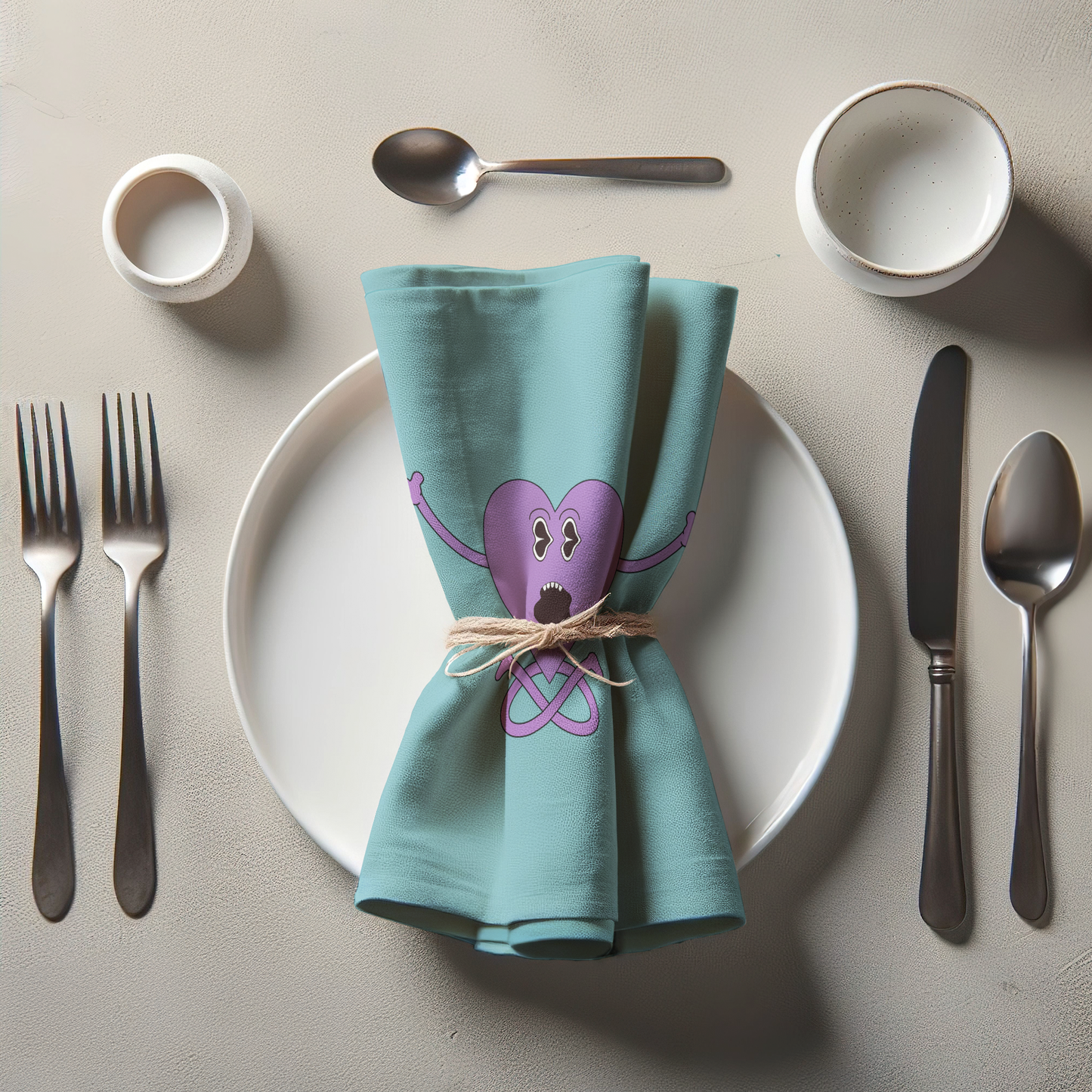 Purple Heart in Aqua Blue Napkin