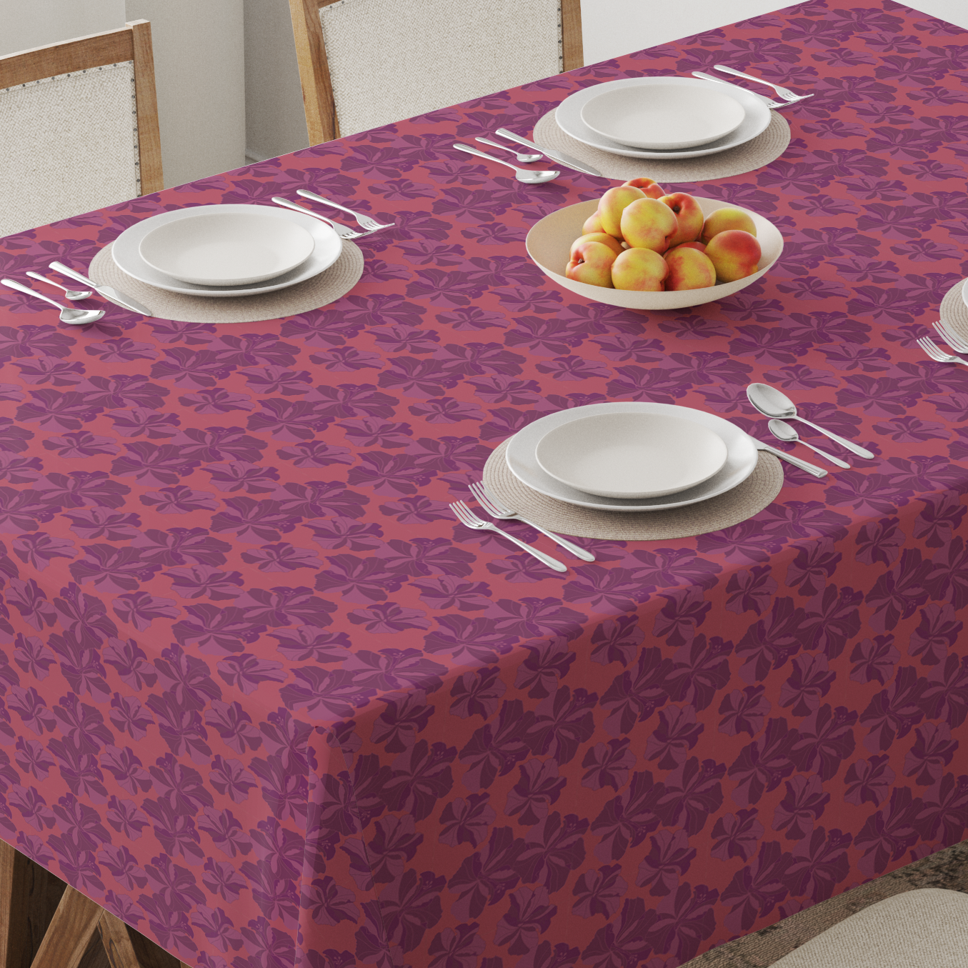 Tropical Cayena Tablecloth in Coral & Purple