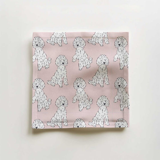 Oy with the Poodles Cocktail Napkin in Pink in Organic Cotton Voile