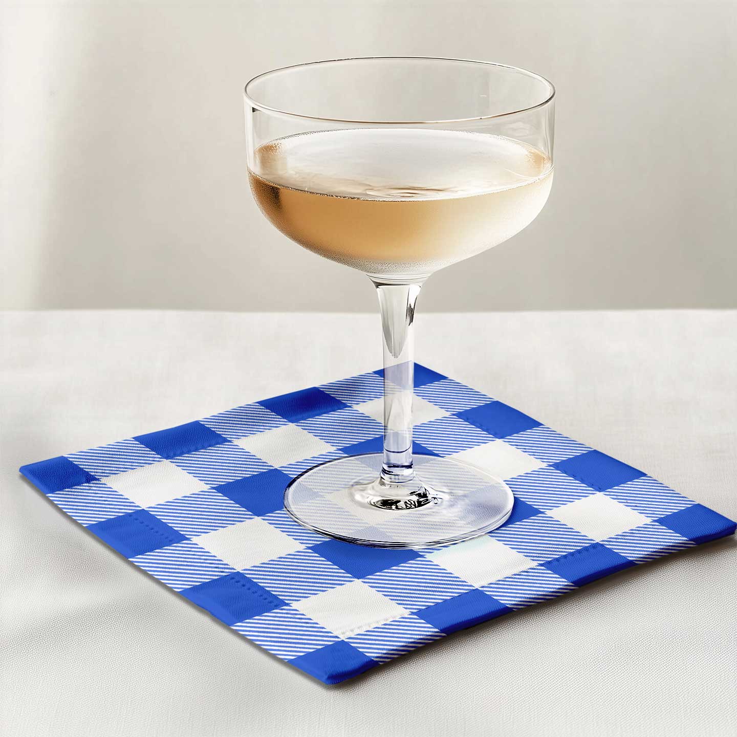 Blue Gingham Cocktail Napkin in Organic Cotton Voile