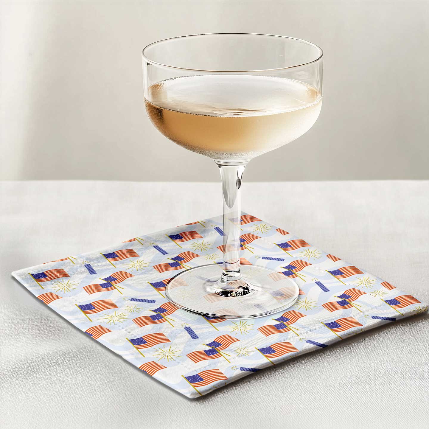 Fourth of July Party Cocktail Napkin in Organic Cotton Voile