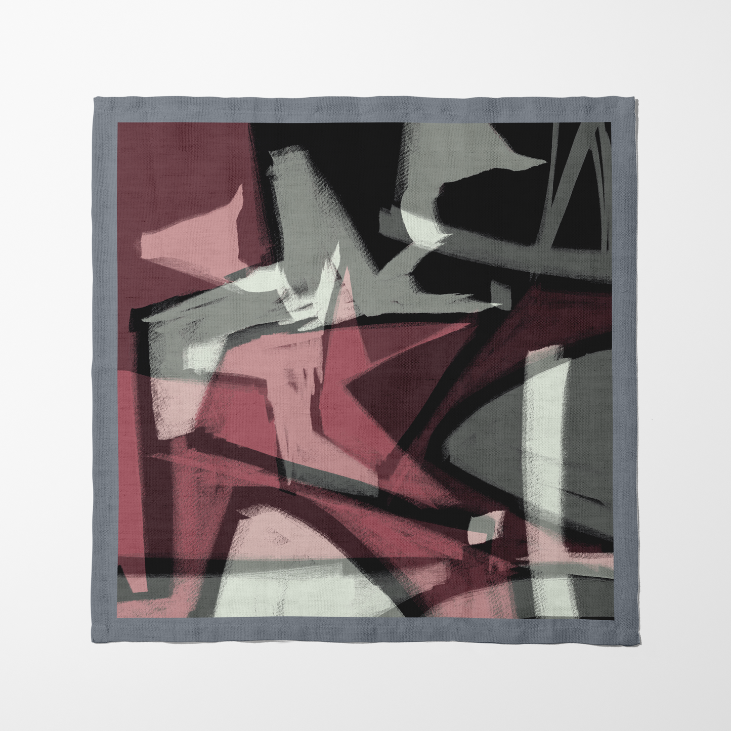 Graphic Lines Napkin with Burgundy in Lightweight Linen