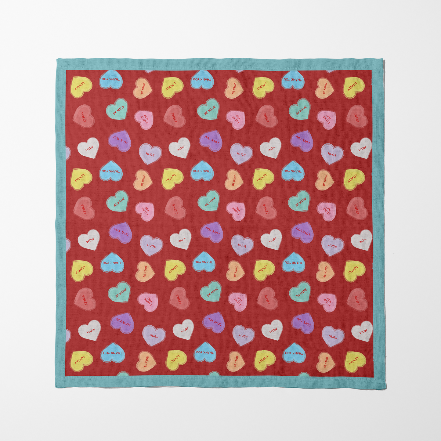 Zebra Red Candy Hearts Napkin with Aqua Border