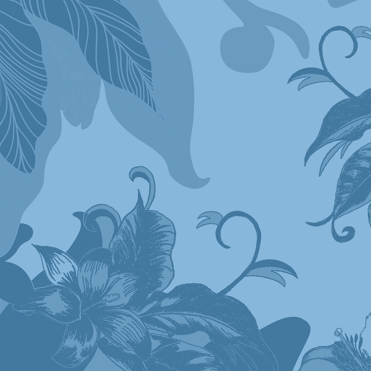 Tropical Paissage Tea Towel in Light Blue in Mid Weight Cotton Twill