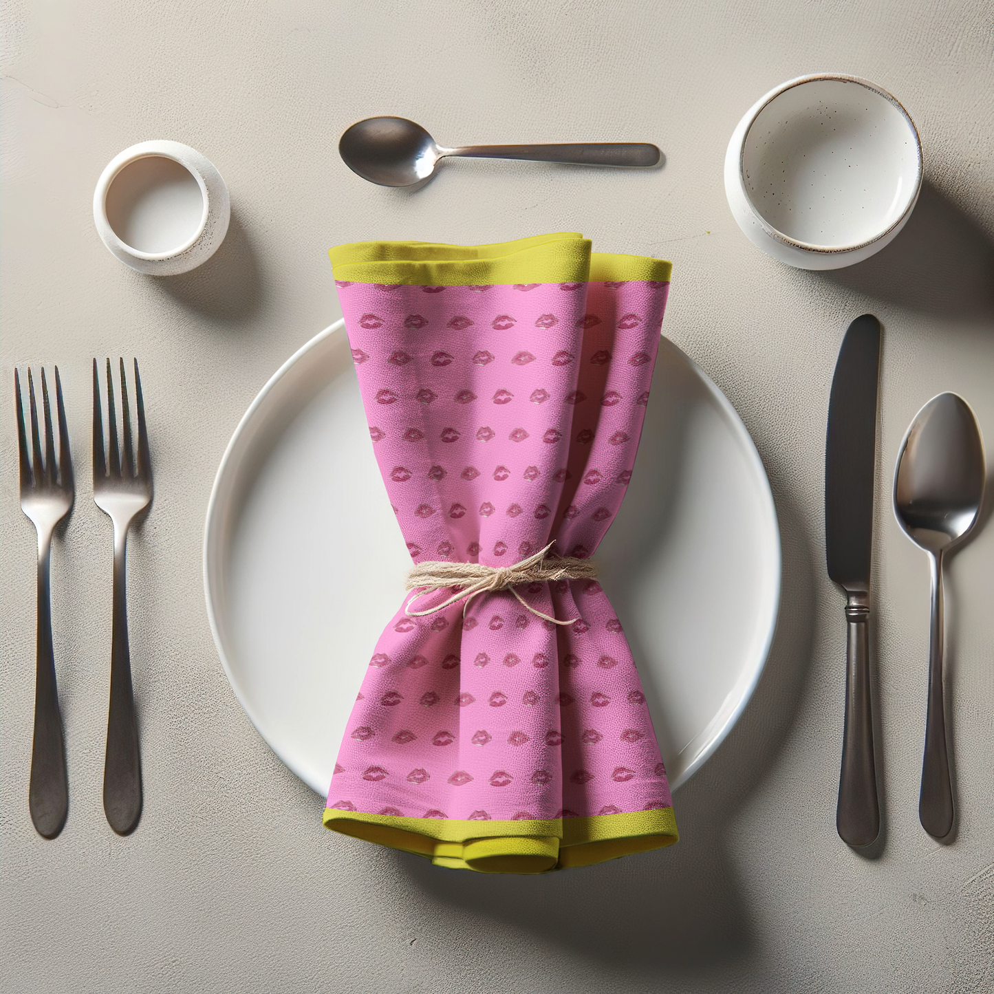 Love Pink Smooch Napkin with Laughter Yellow Border