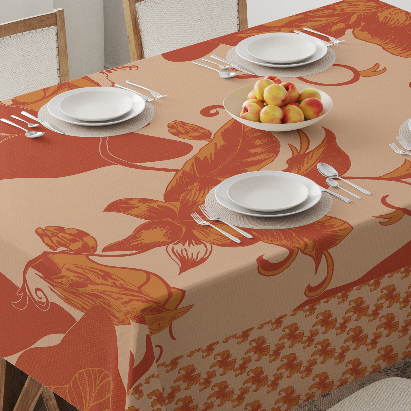 Tropical Paissage Tablecloth in Orange