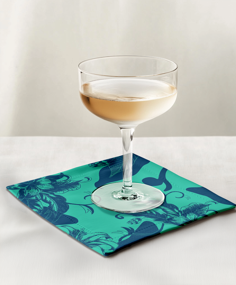 Tropical Paissage Cocktail Napkin in Bright Acqua in Lightweight Linen