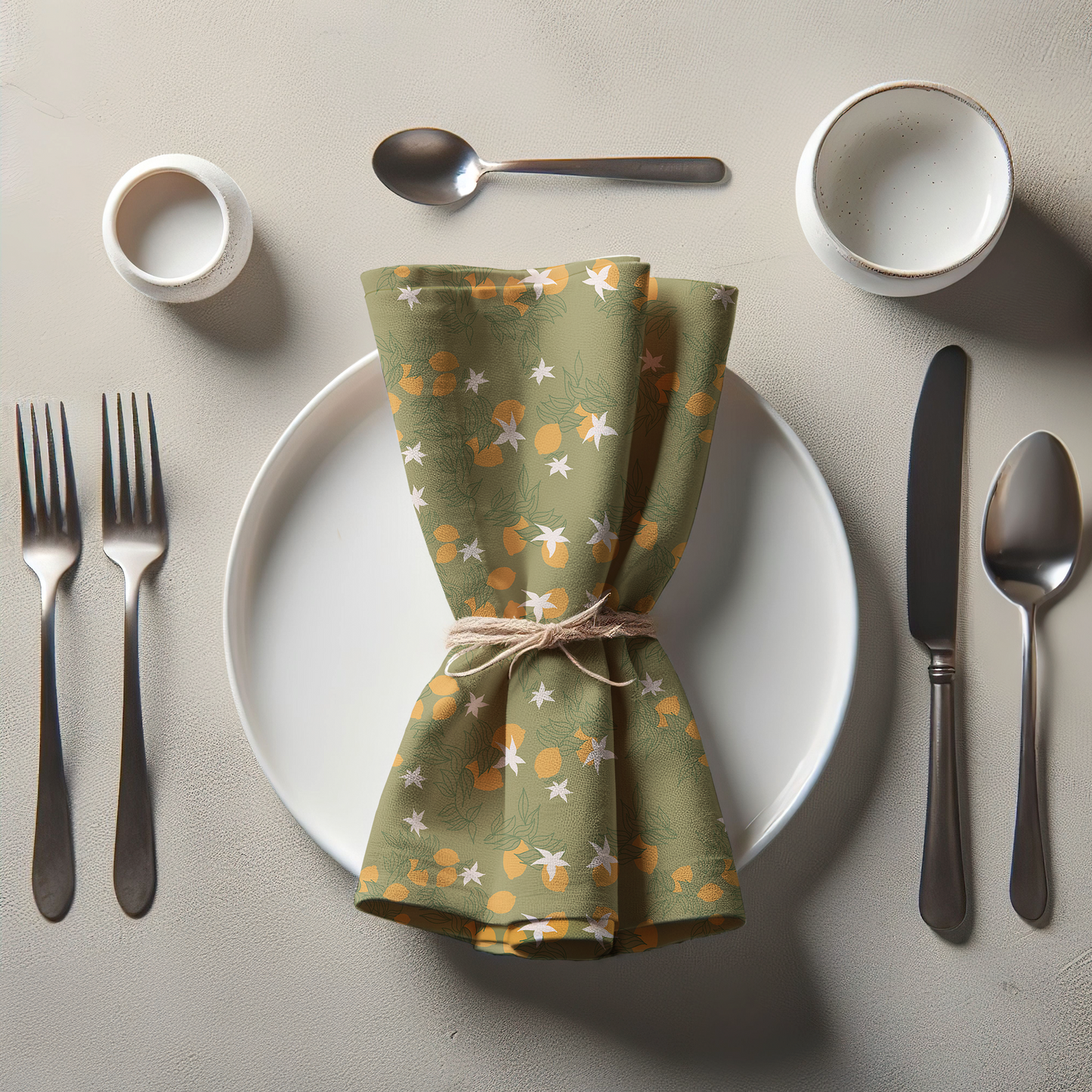 Lemon Flower Napkin in Light Green