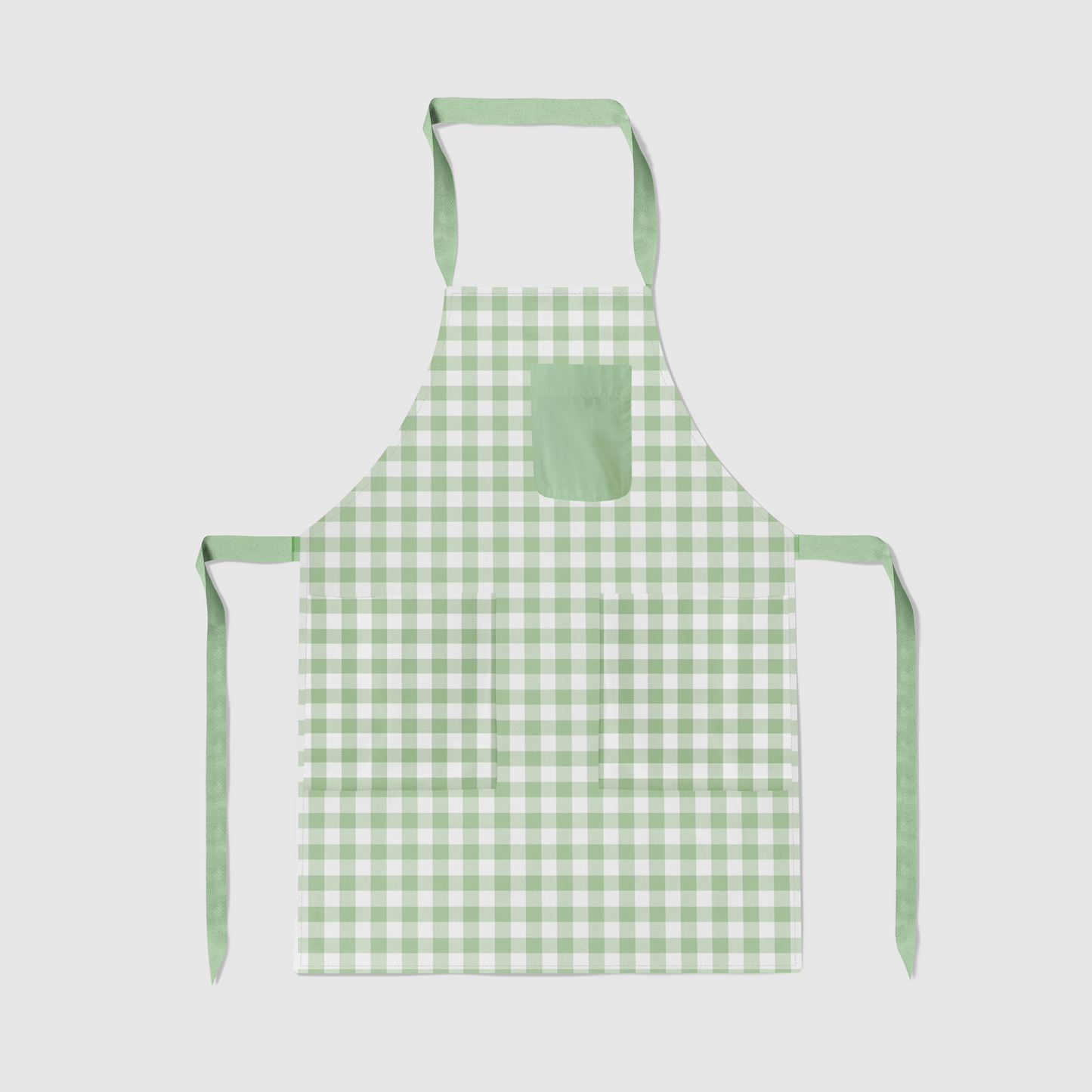 Mini Gingham Full Chef Apron in Pastel Green in Mid Weight Cotton Twill