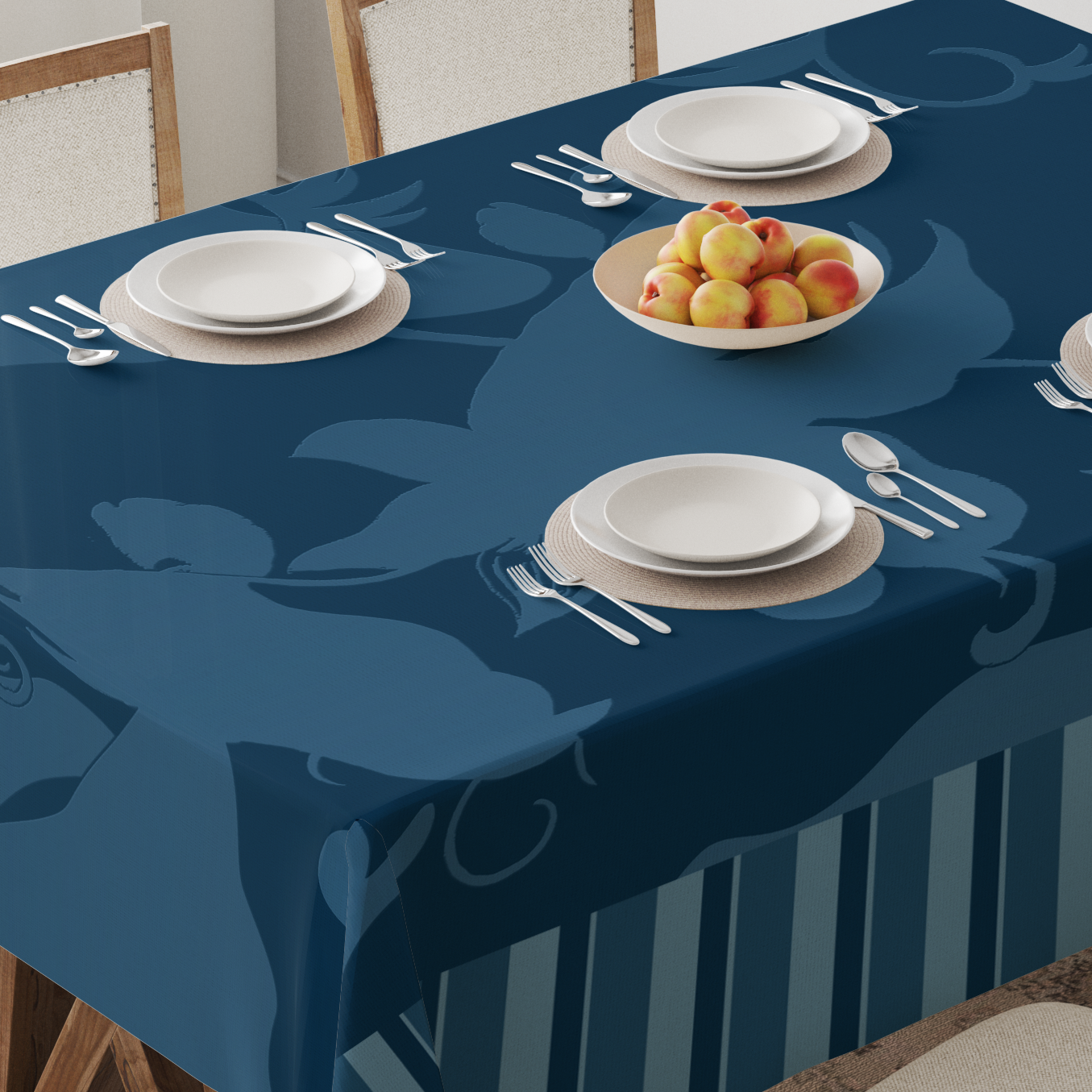 Tropical Paissage Tablecloth in Dark Blue