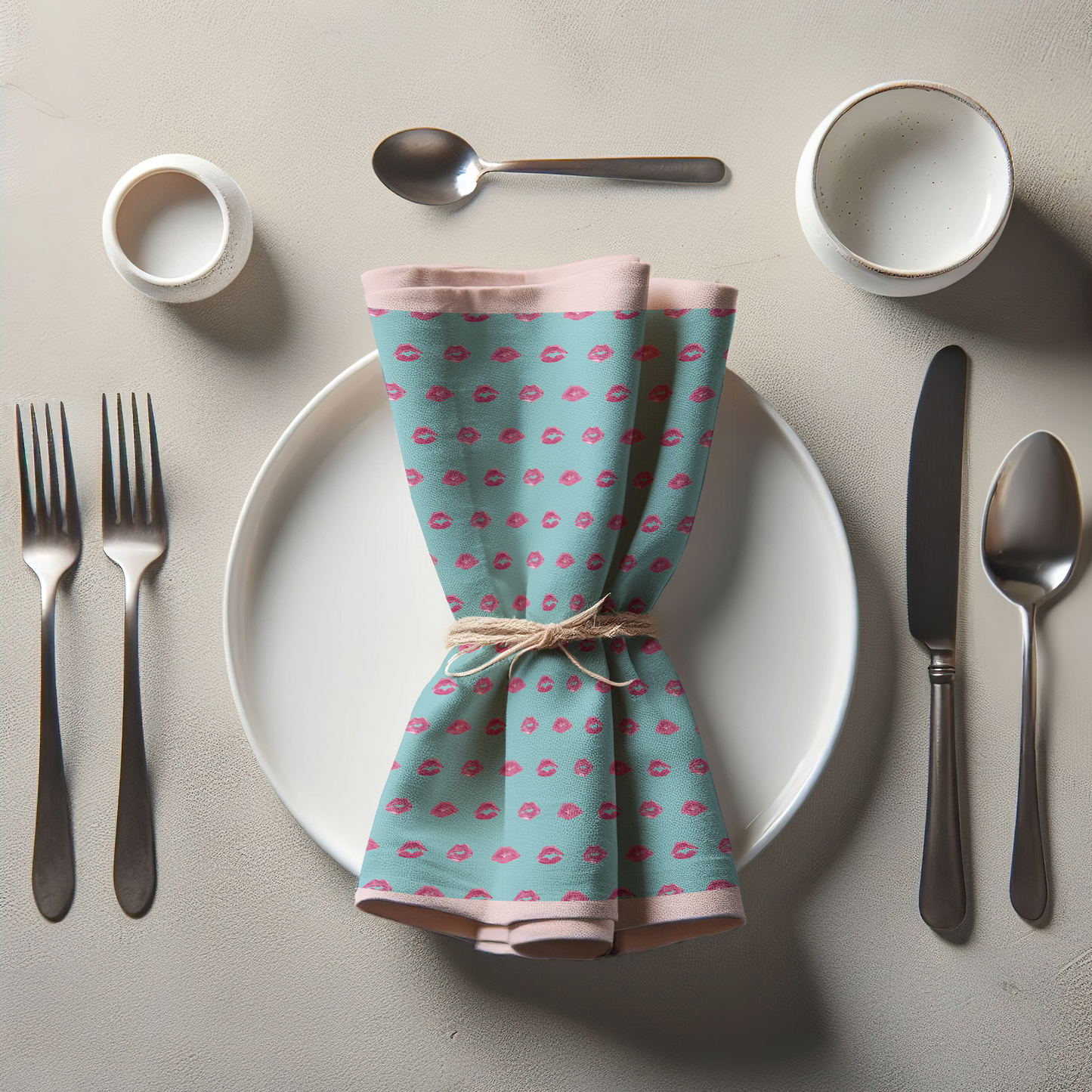 Aqua Smooch Napkin with Valentine Pink Border