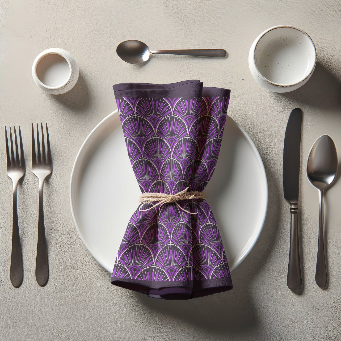 Eggplant Art Deco Napkin in Soft-Structured Linen