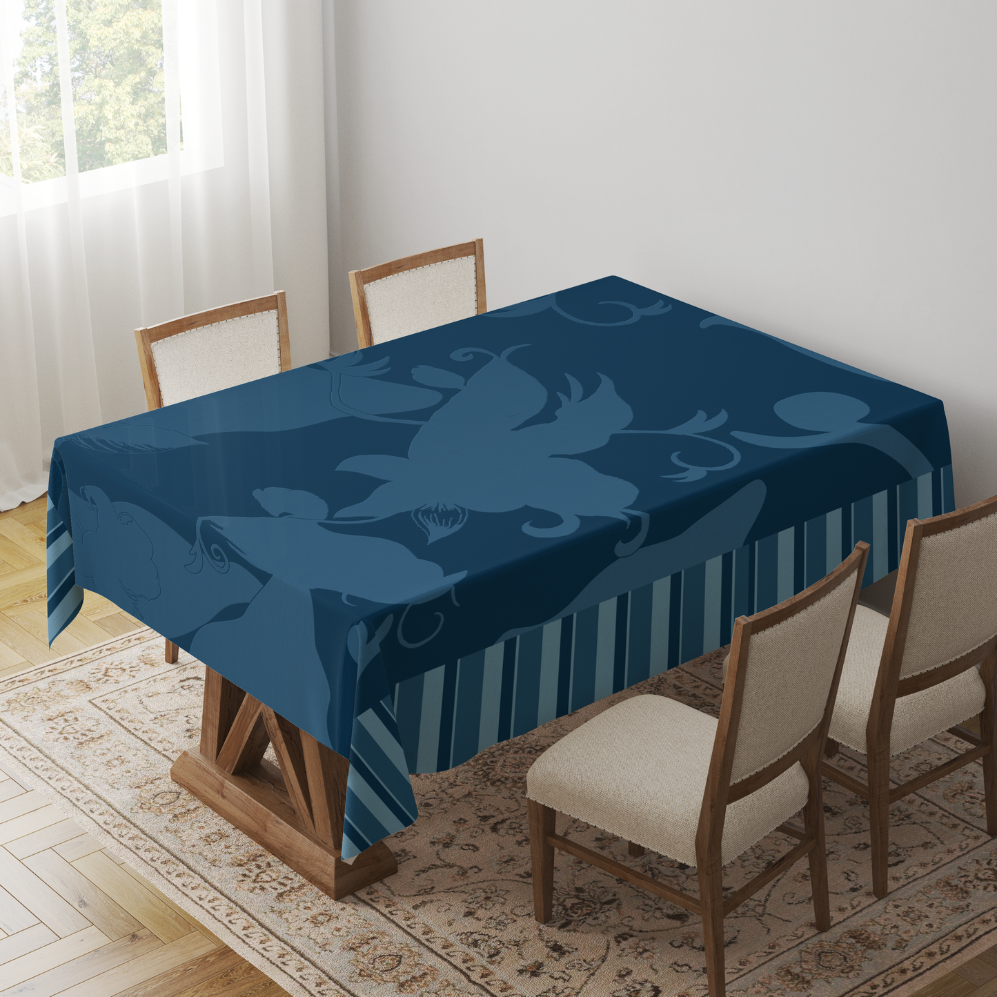Tropical Paissage Tablecloth in Dark Blue in Mid Cotton Twill