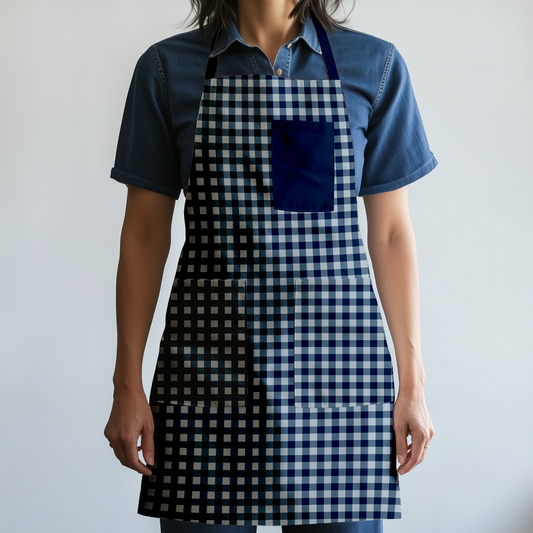Mini Gingham Full Chef Apron in Navy in Mid Weight Cotton Twill