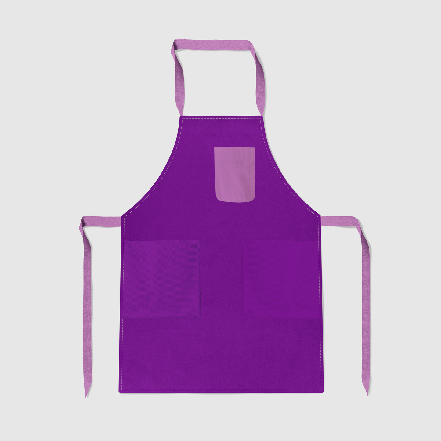 Solid Full Chef Apron in Purple with Pink Pocket in Mid Weight Cotton Twill