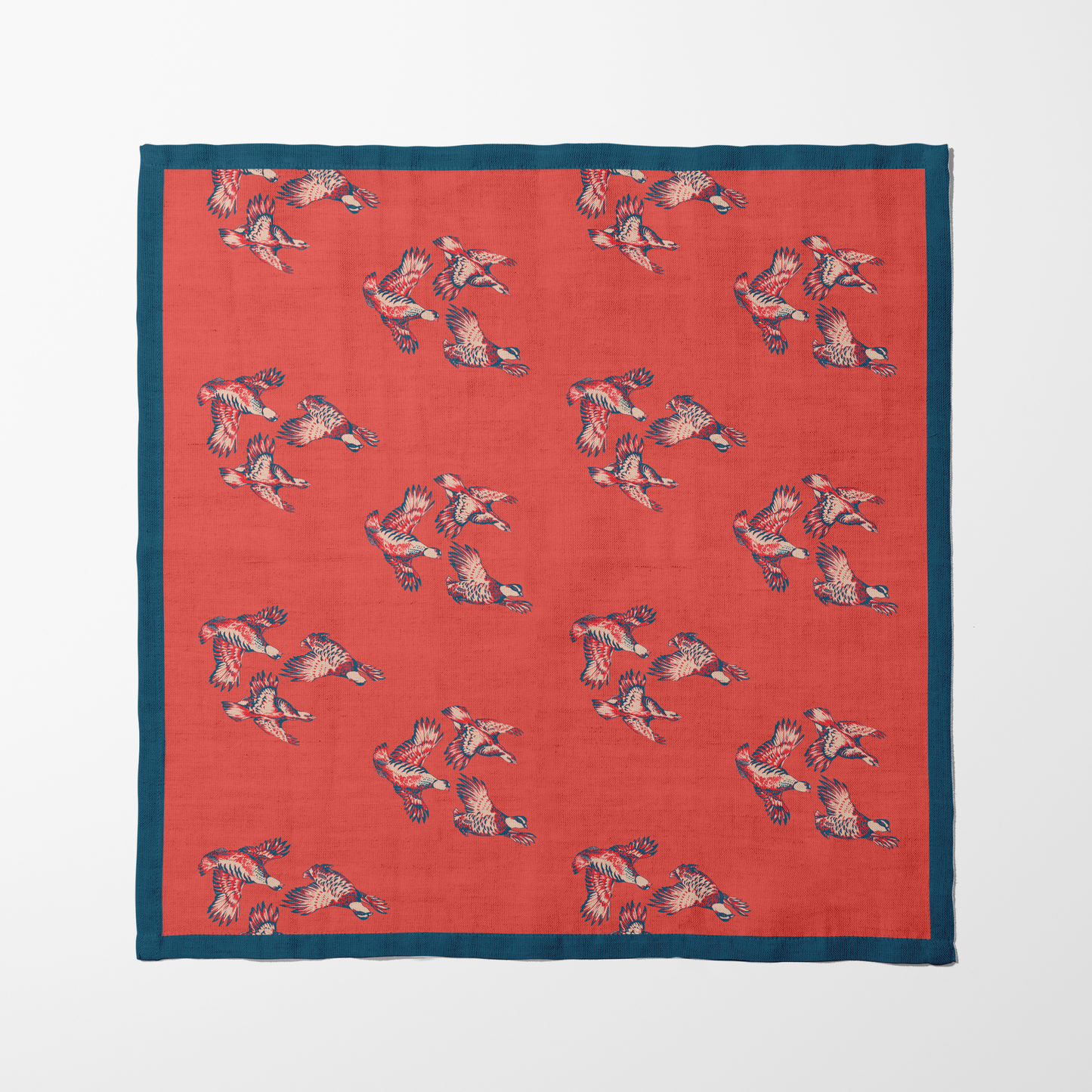 Mallards in Burnt Orange Napkin in Organic Cotton Voile