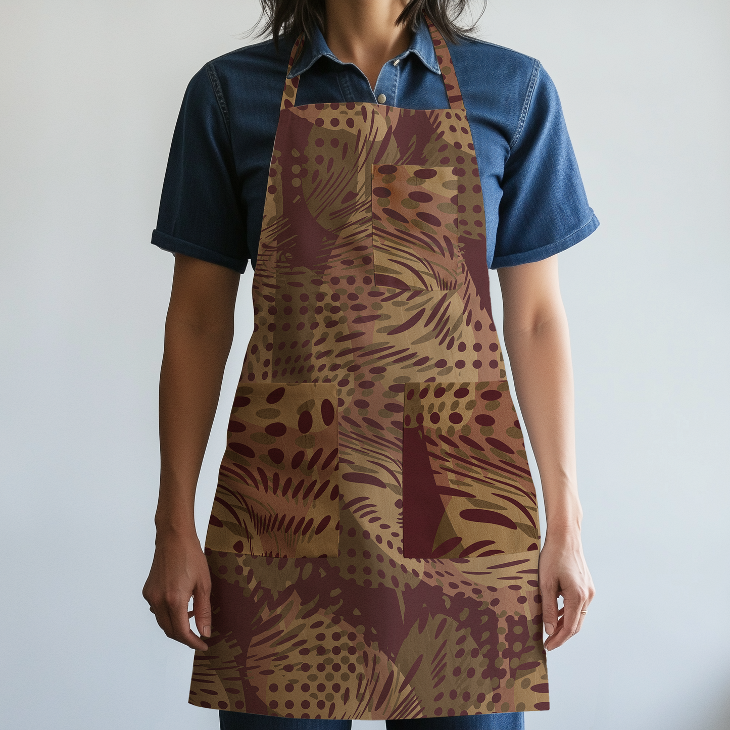 Scarlet Elegance Full Chef Apron in Mid Weight Cotton Twill