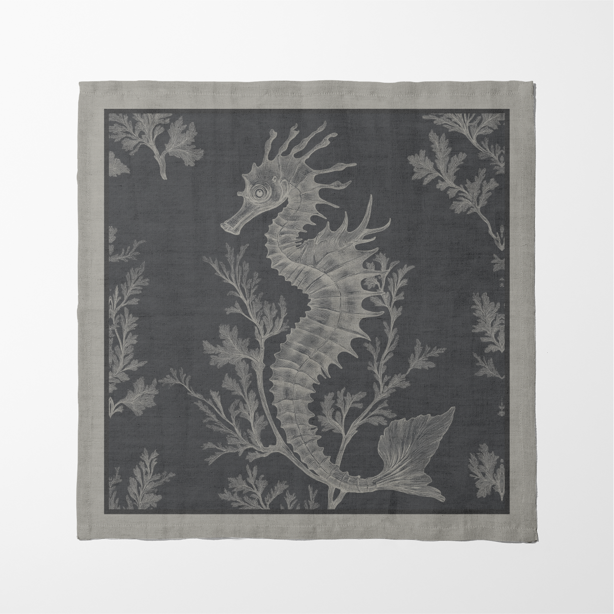 Seahorse Toile Napkin in Steel