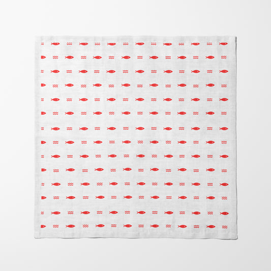 Fish and Waves Napkin in Red