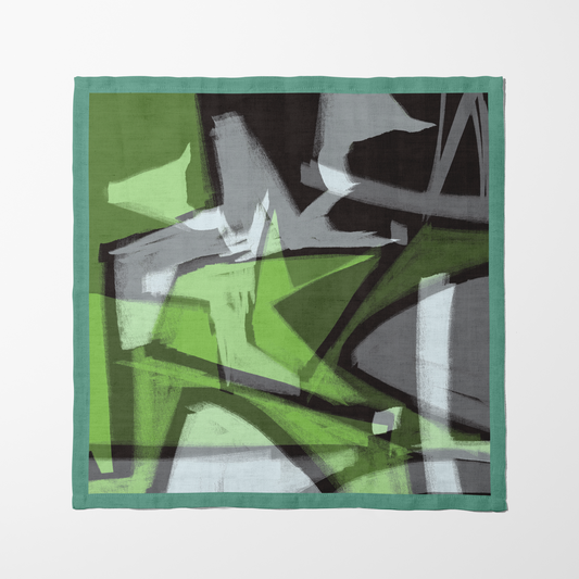 Graphic Lines Napkin with Green in Lightweight Linen
