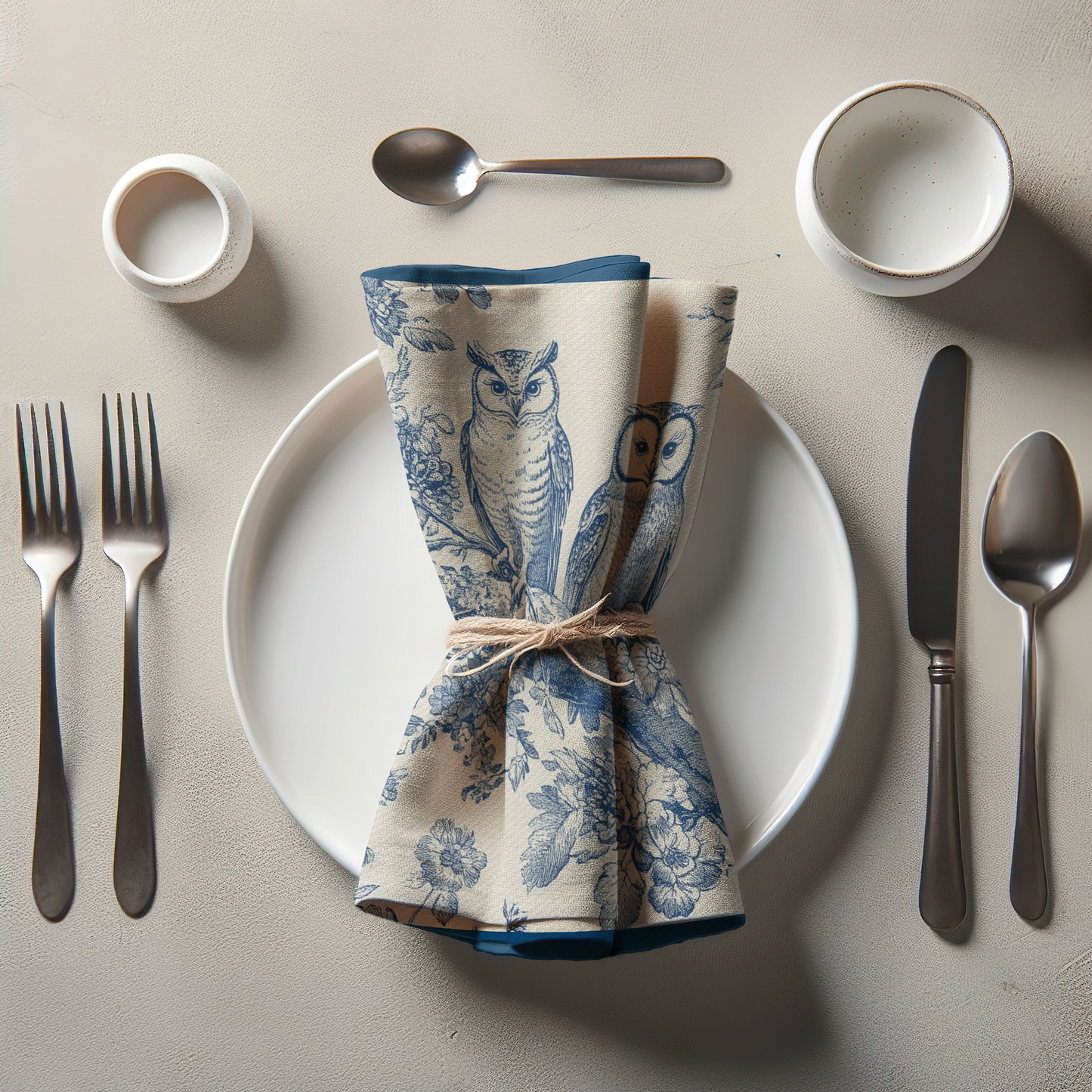 Woodland Wisdom Napkin in Classic Navy in Lightweight Linen