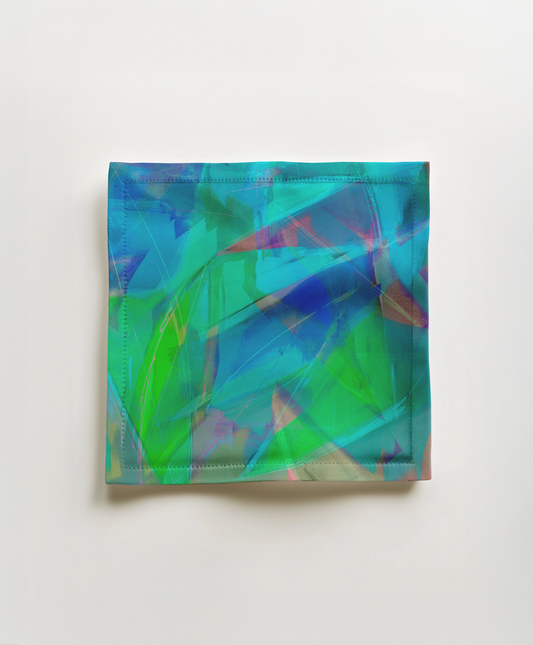 Green blue floral linen