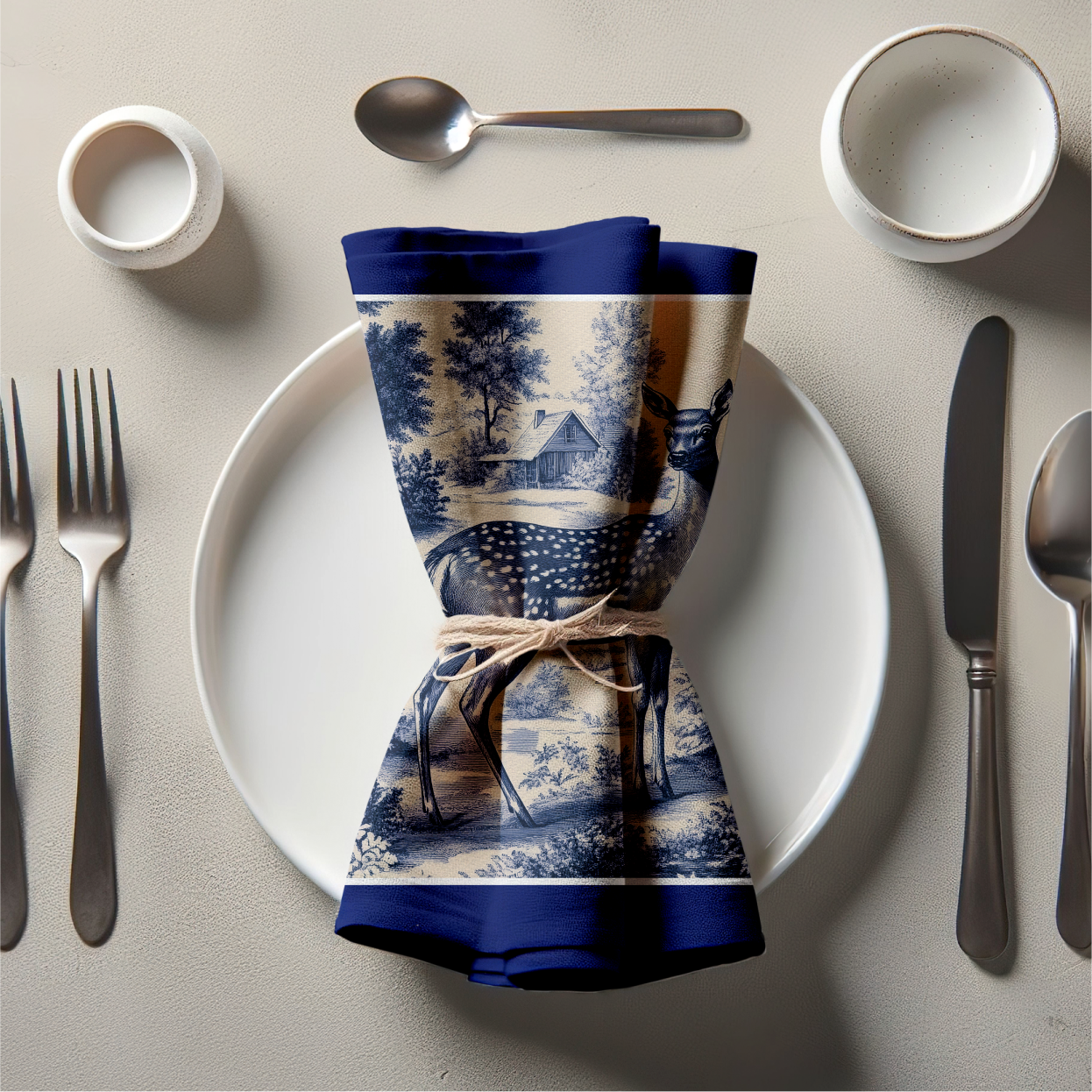 Doe Toile Napkin in Midnight Navy