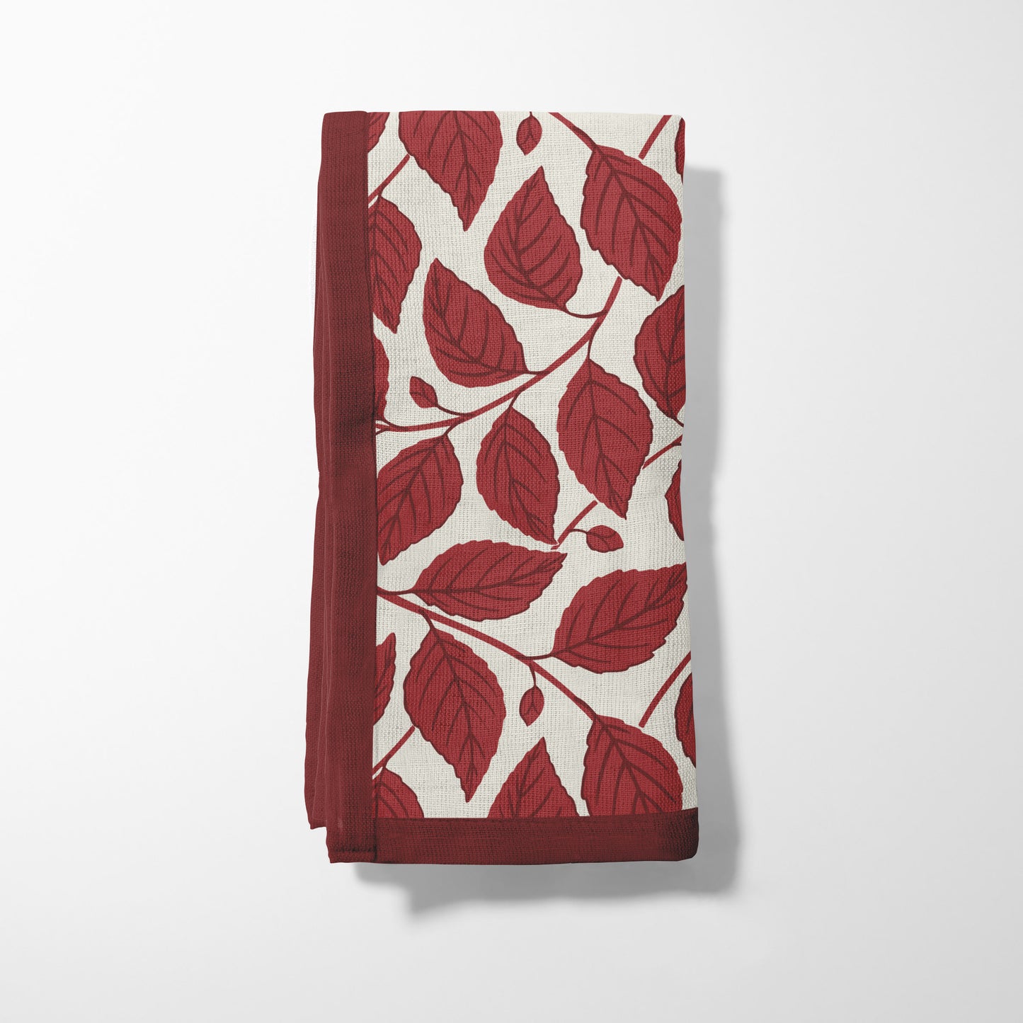 Bowing Birch Leaves in Crimson & Cream Napkin in Organic Cotton Voile