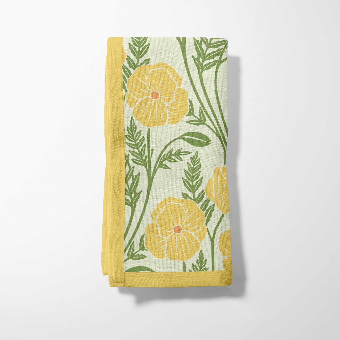 Flowing Poppies in Yellow Napkin in Lightweight Linen