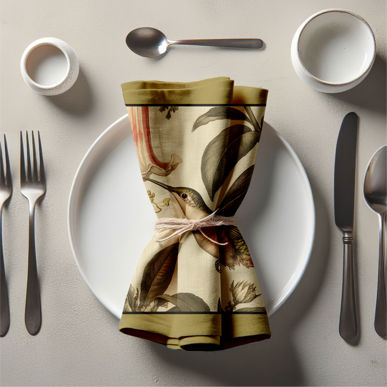 Humming Bird Napkin in Olive