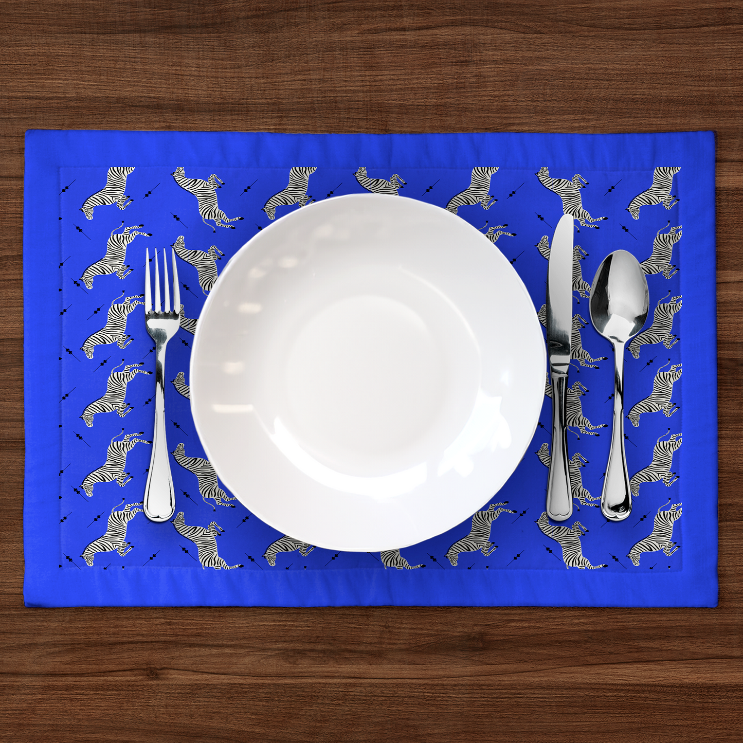 Leaping Zebras Placemat in Blue in Lightweight Linen