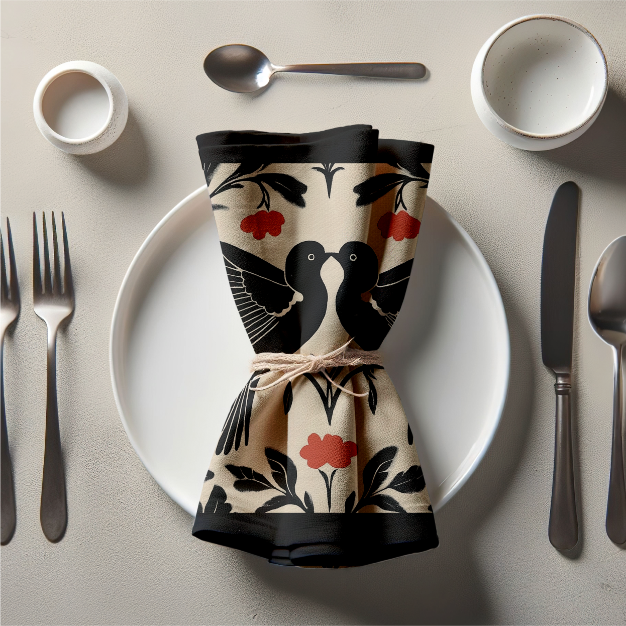 Love Birds Napkin in Liquorice