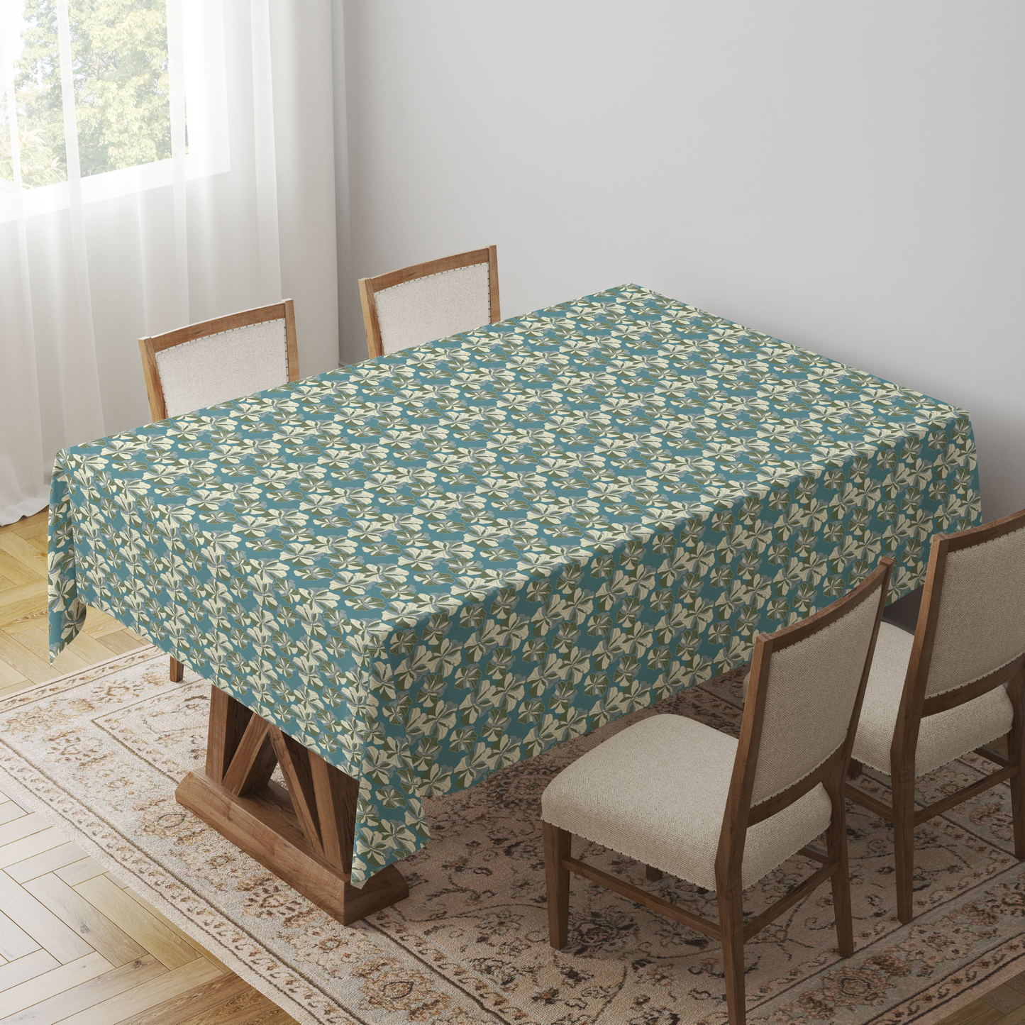 Tropical Cayena Tablecloth in Blue in Mid Cotton Twill
