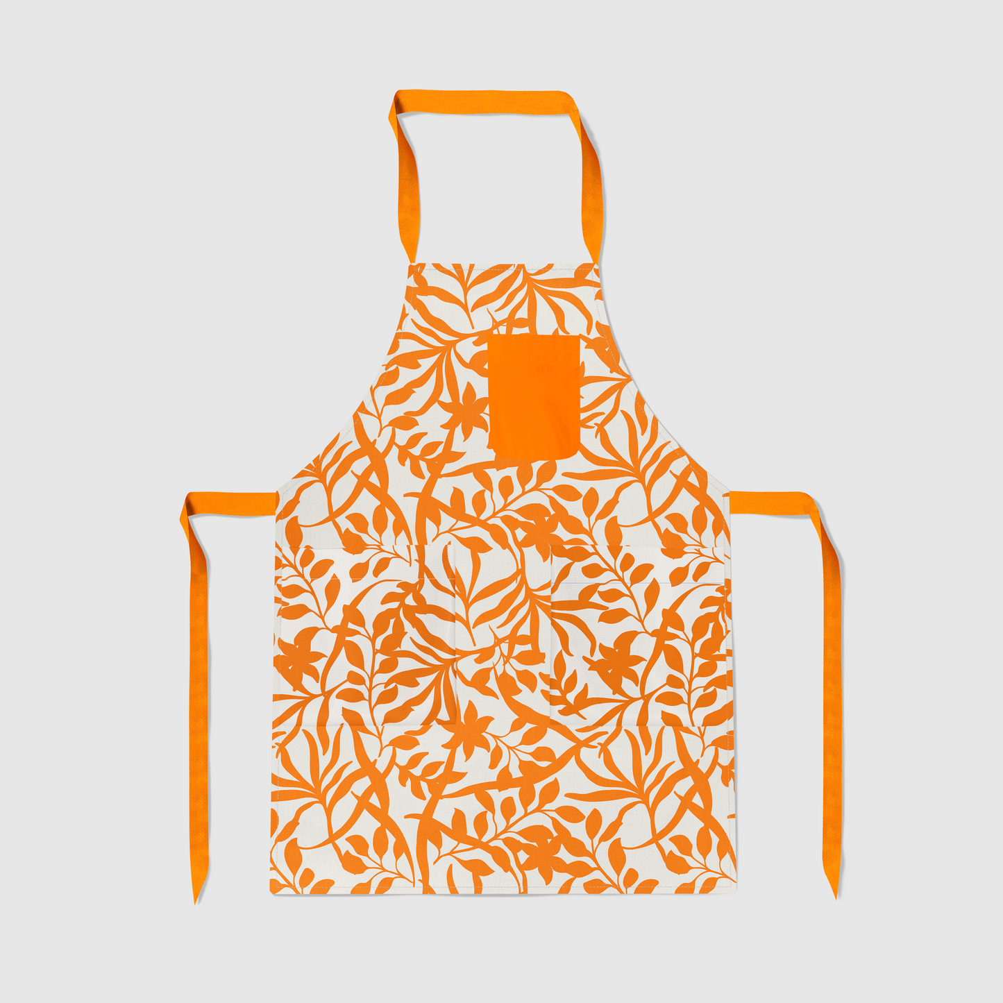 Figi Floral Full Chef Apron in Orange in Mid Weight Cotton Twill
