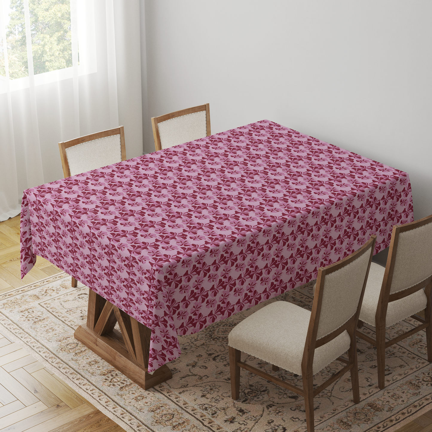 Tropical Cayena Tablecloth in Pink in Lightweight Linen