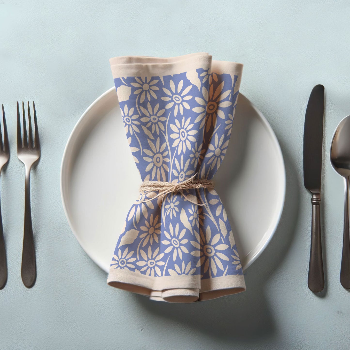 Blanket of Flowers Napkin in Blue in Organic Cotton Voile