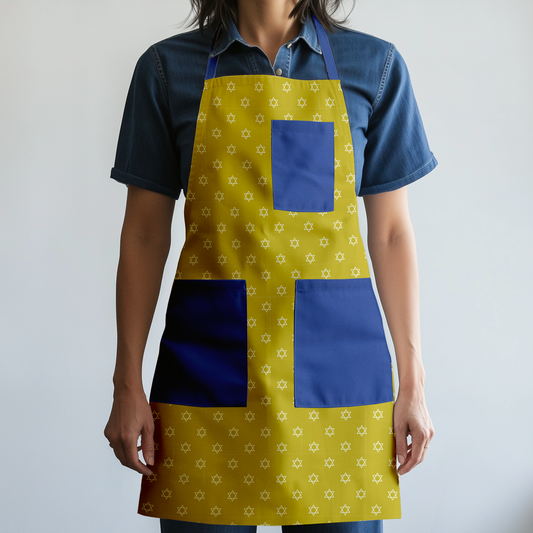 Star of David Full Chef Apron Yellow with Dark Blue