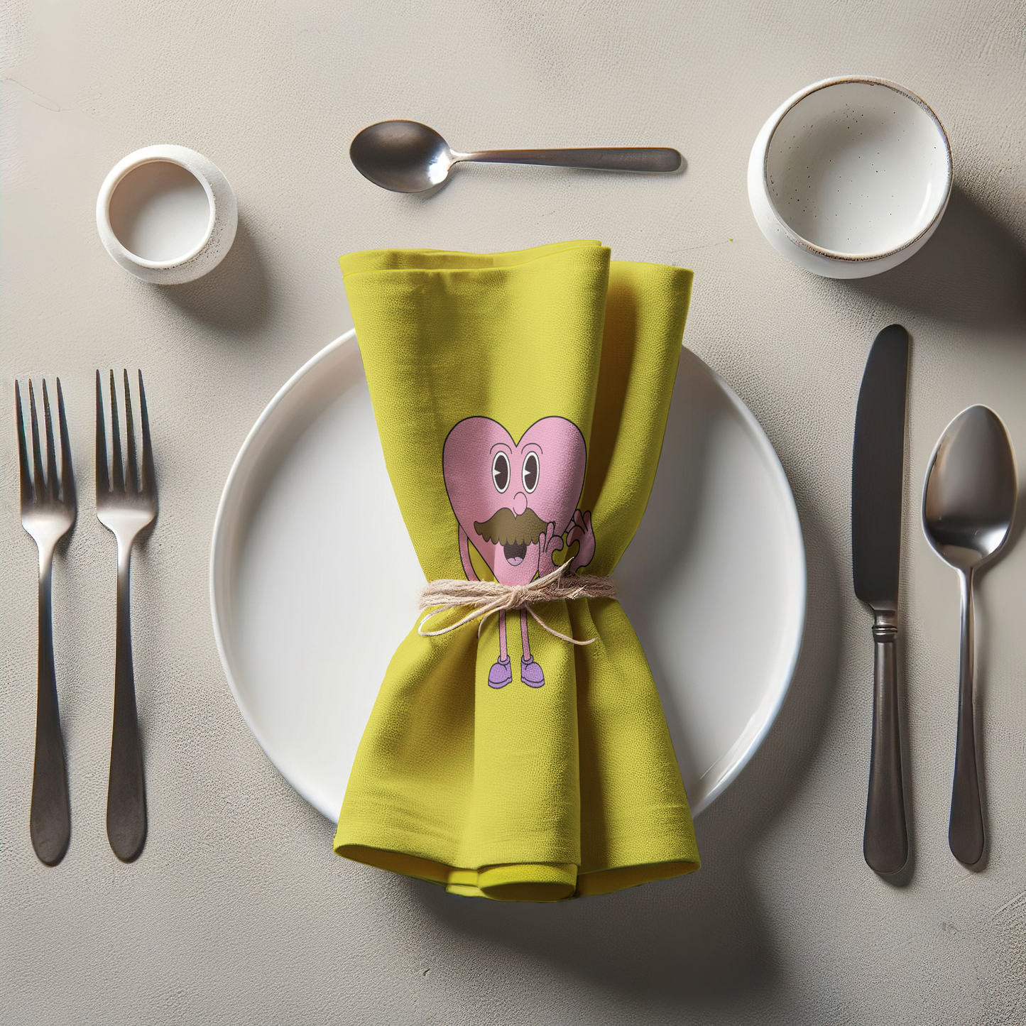 Mustache Heart in Laughter Yellow Napkin