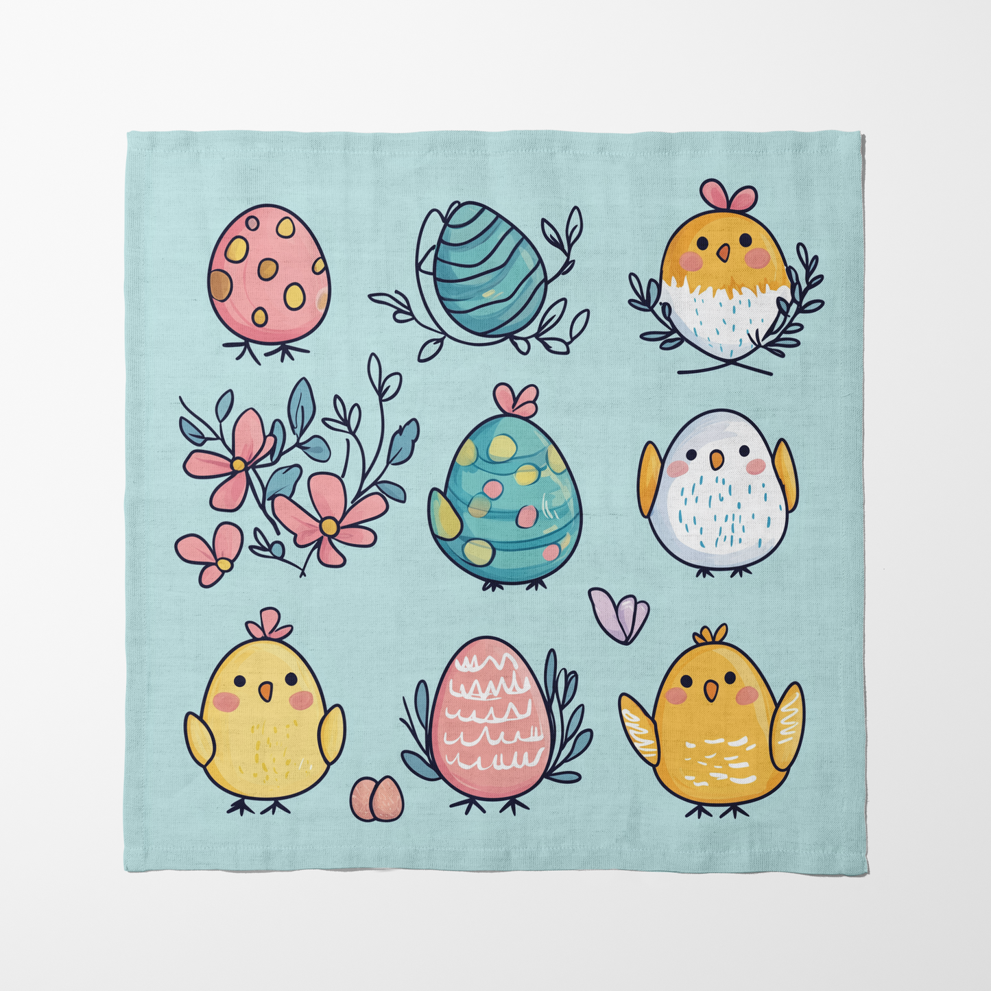 Pink, Yellow, Teal Chicks Napkin in Lightweight Linen
